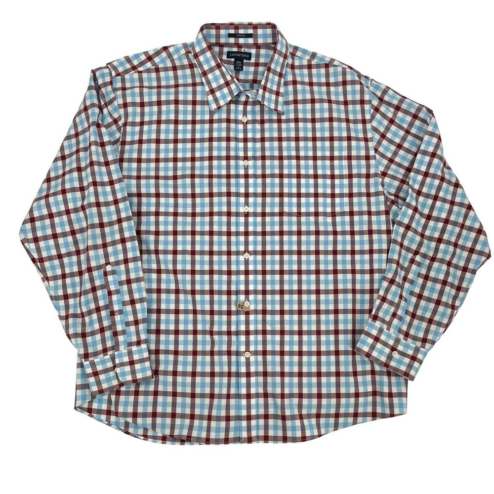 Lands' End Men's 2XL Traditional Fit Plaid Twill Long Sleeve Button-Up Shirt